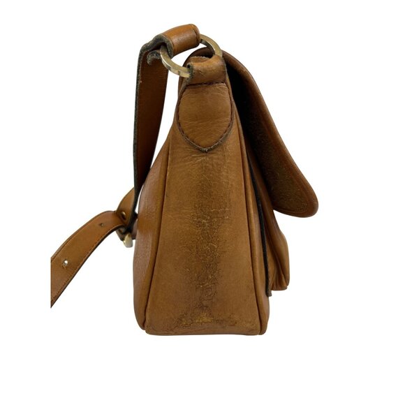 Vintage Tan Leather Crossbody Bag Gold Horseshoe Adjustable Strap - Picture 5 of 14
